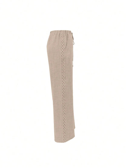 Louniche Women's Casual Side Lace Solid Denim Effect Long Pants Fall Cloth For Women