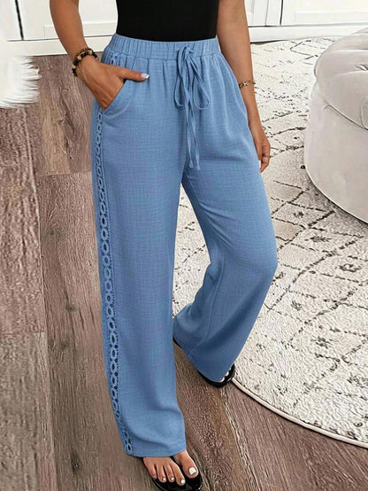 Louniche Women's Casual Side Lace Solid Denim Effect Long Pants Fall Cloth For Women