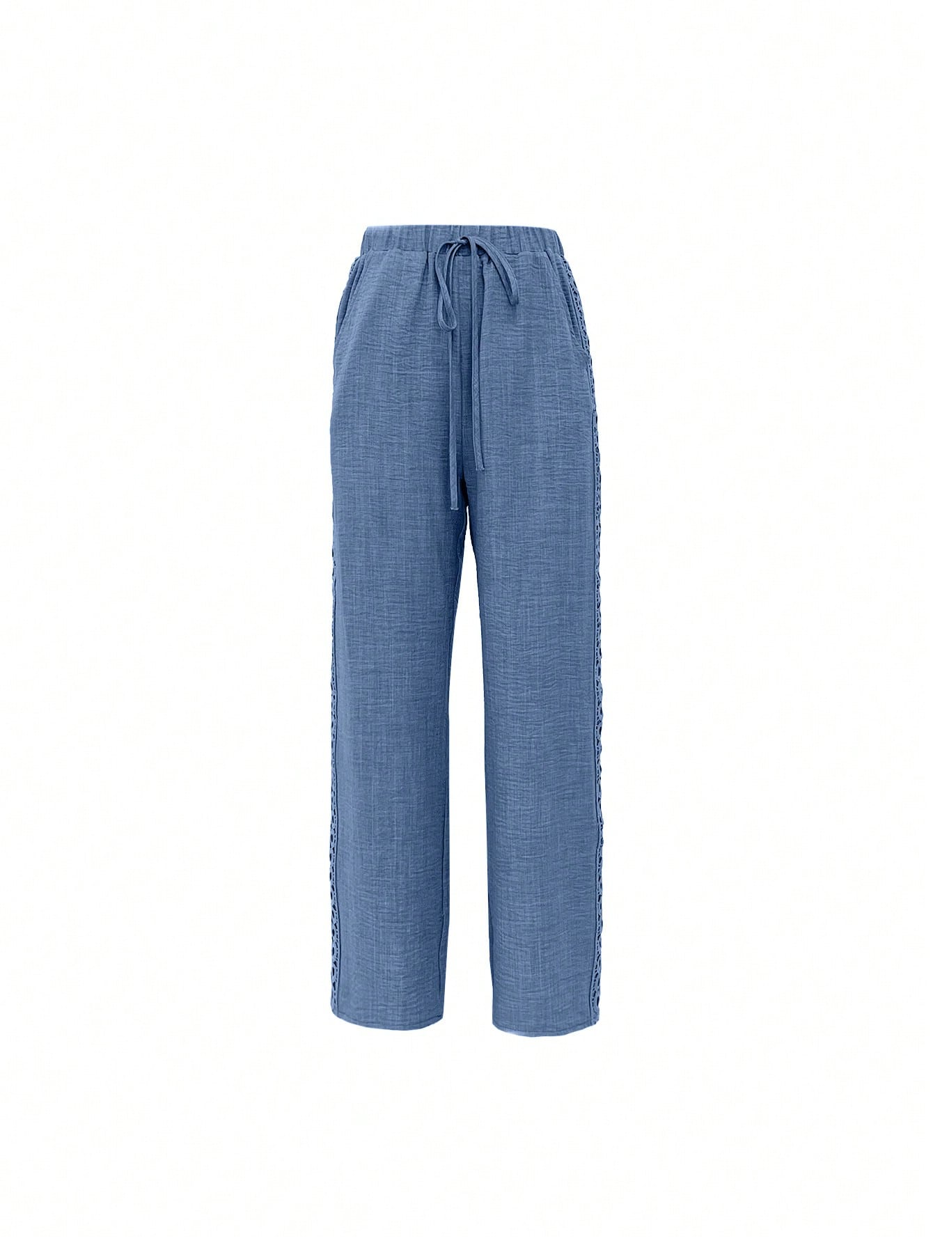 Louniche Women's Casual Side Lace Solid Denim Effect Long Pants Fall Cloth For Women