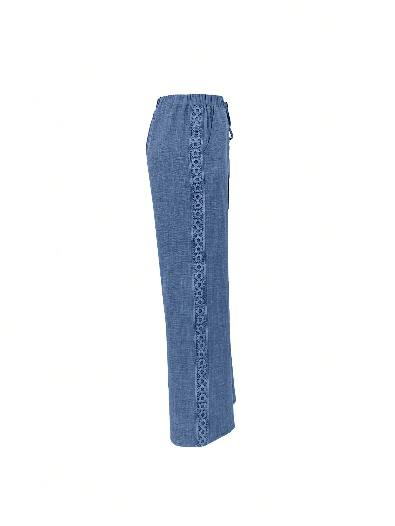 Louniche Women's Casual Side Lace Solid Denim Effect Long Pants Fall Cloth For Women