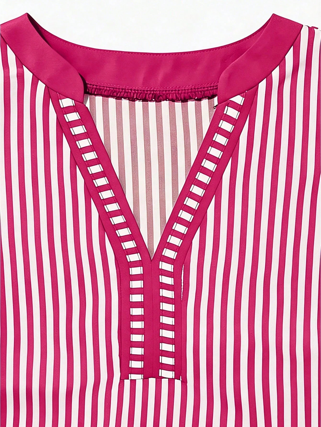 Louniche Women's Casual Striped V-Neck Top, Brown And White Color Block, Short Puff Sleeve With Contrast Trim, Loose Fit Everyday Blouse For Women, Women's Summer Top, Women's Office Top