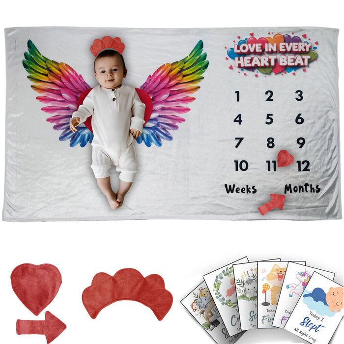 Love Beats - Milestone Blanket Quilt with 6 Milestone Cards and Markers