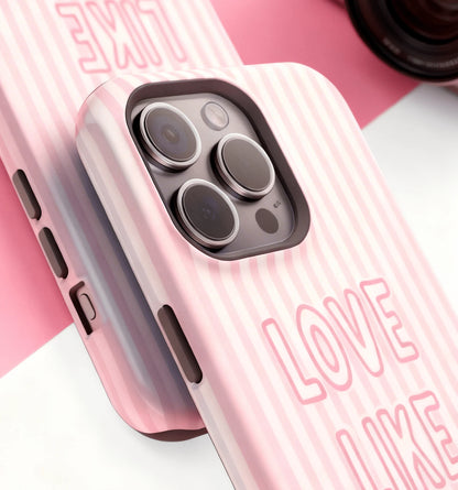 "Love Like Jesus" Christian Phone Case- Pink Stripe & Bible Verse Aesthetic For IPhone| Compatible With IPhone 17 16 15 14 13 12 11 8 7 X XR XS Durable, Shock-Absorbing, Luxury, Premium, Slim Fit