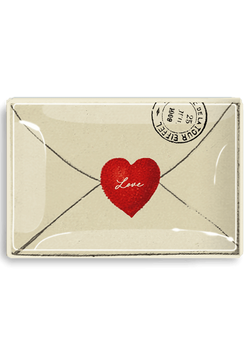 Love Script Envelope With Heart Decoupage Glass Tray - Ben's Garden