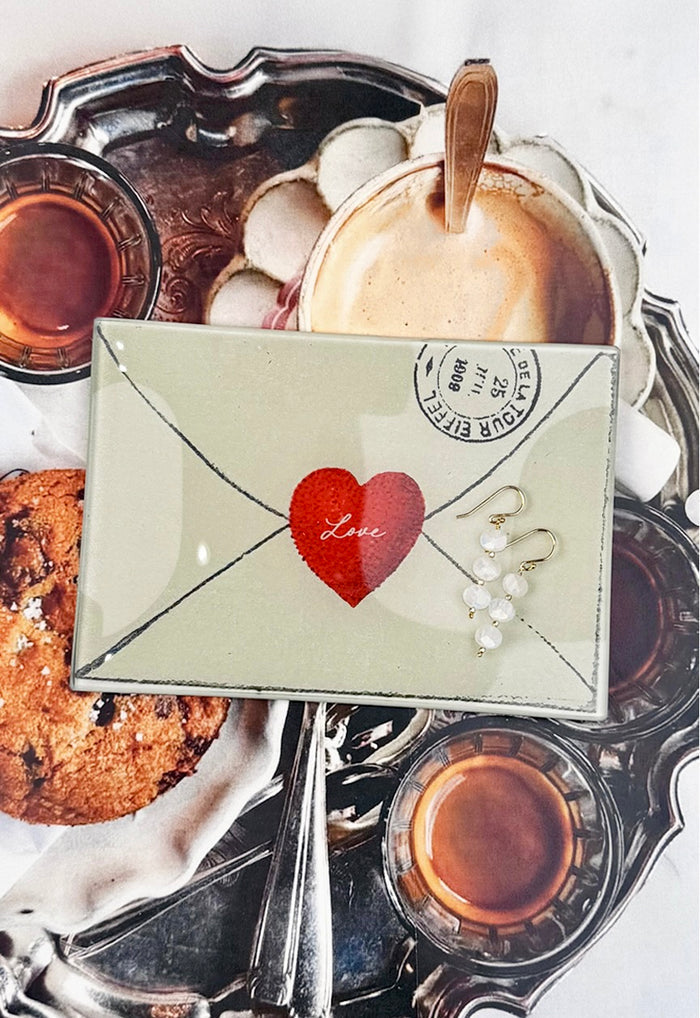 Love Script Envelope With Heart Decoupage Glass Tray - Ben's Garden