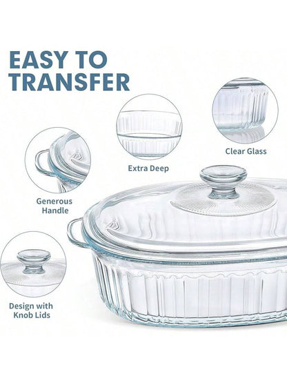 LOVEWE 1.9QT Borosilicate Glass Casserole Dish With Lid, Oven/Microwave- Bakeware (Sturdy Handles), Family Dinner Supplies, Christmas Party Supplies