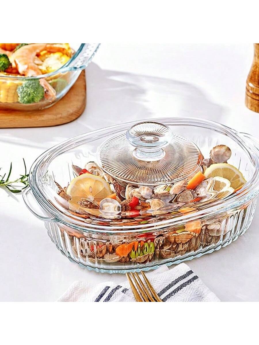 LOVEWE 1.9QT Borosilicate Glass Casserole Dish With Lid, Oven/Microwave- Bakeware (Sturdy Handles), Family Dinner Supplies, Christmas Party Supplies