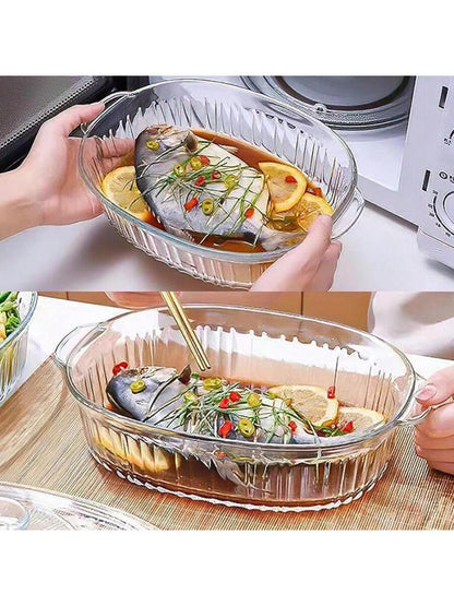 LOVEWE 1.9QT Borosilicate Glass Casserole Dish With Lid, Oven/Microwave- Bakeware (Sturdy Handles), Family Dinner Supplies, Christmas Party Supplies