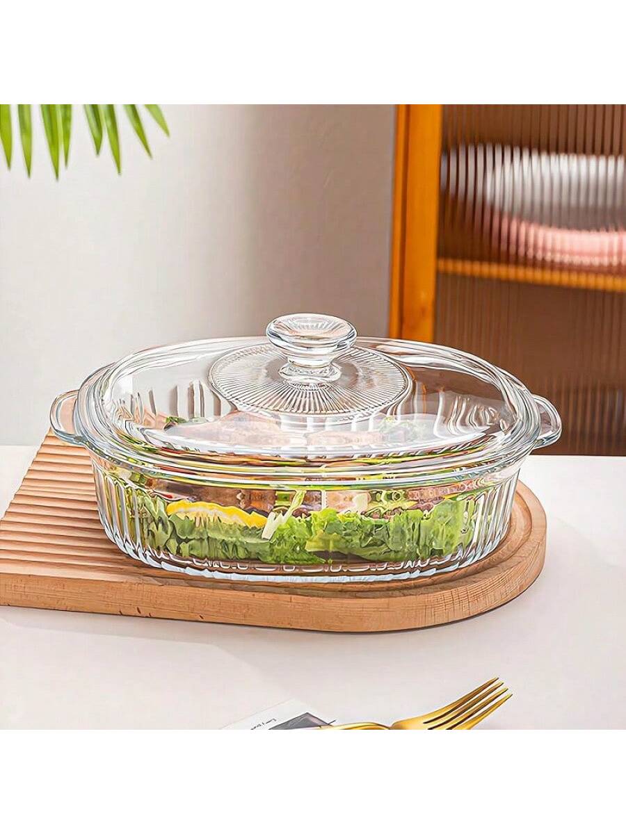 LOVEWE 1.9QT Borosilicate Glass Casserole Dish With Lid, Oven/Microwave- Bakeware (Sturdy Handles), Family Dinner Supplies, Christmas Party Supplies