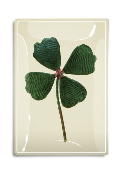 Lucky Four-Leaf Clover Drawing Decoupage Glass Tray - Ben's Garden