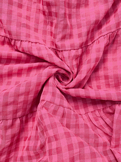 LUNE Casual Boho Women's Autumn Vacation Plaid Beach Picnic Dress Pink Plaid Gingham Clothes Outfits Holiday