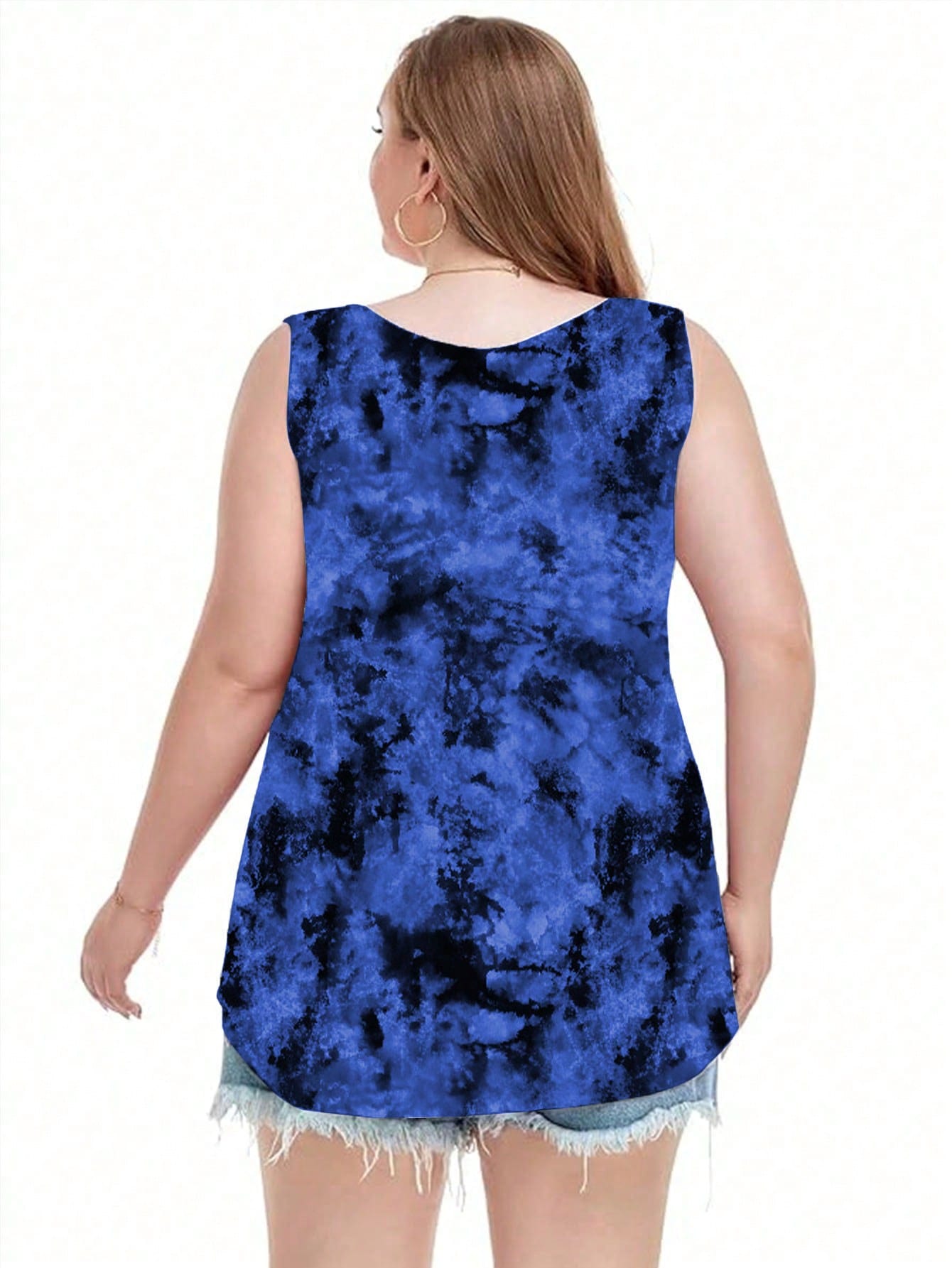 LUNE Casual Loose Tie Dye Blue Plus Size Top For Women