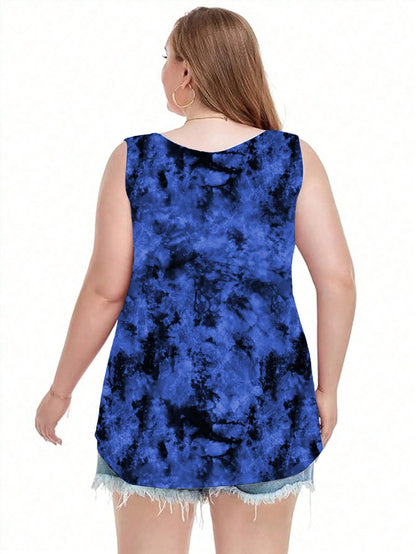 LUNE Casual Loose Tie Dye Blue Plus Size Top For Women