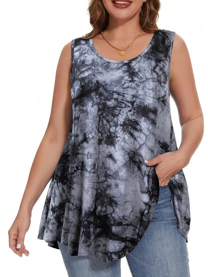 LUNE Casual Loose Tie Dye Blue Plus Size Top For Women