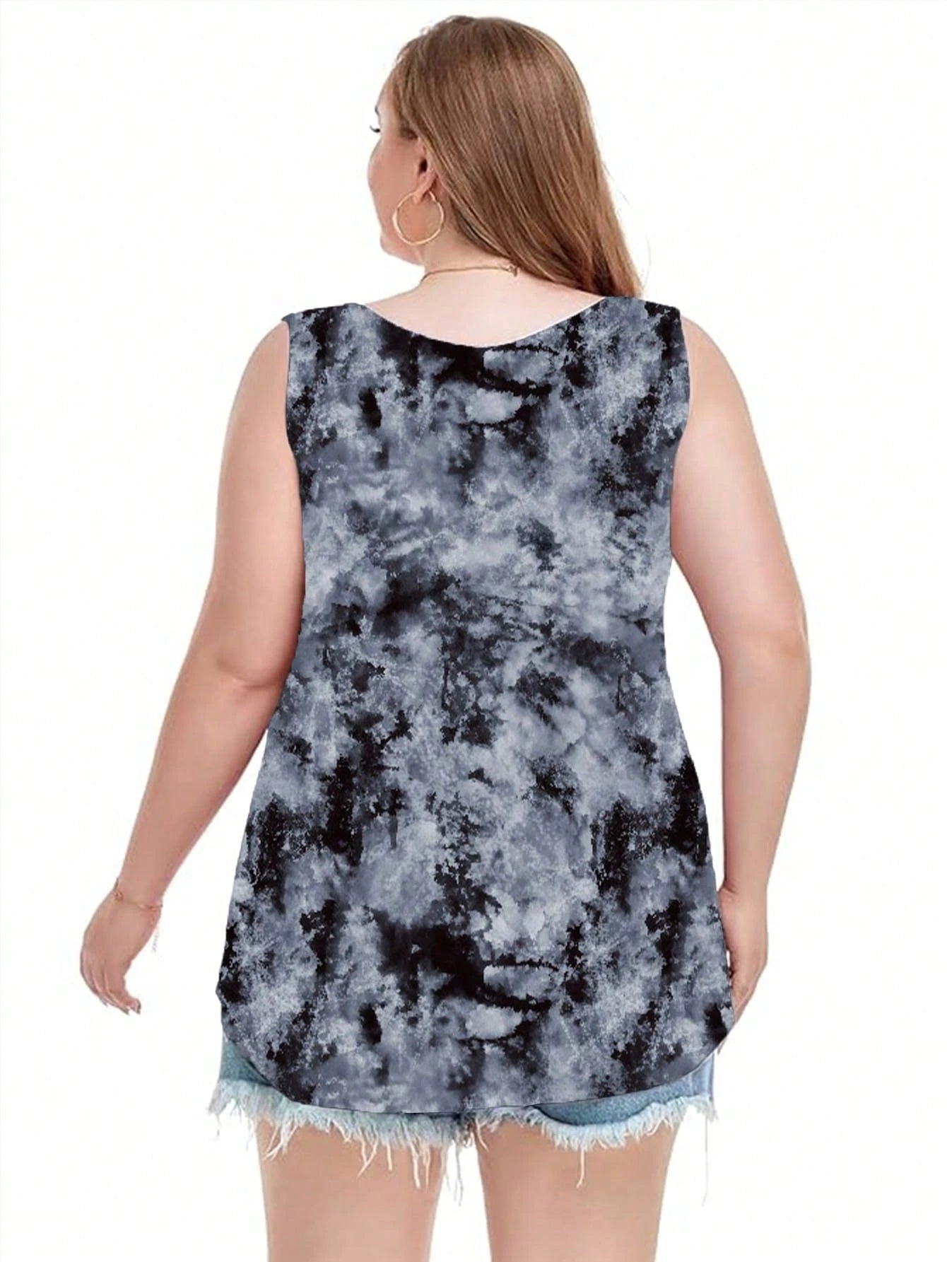 LUNE Casual Loose Tie Dye Blue Plus Size Top For Women