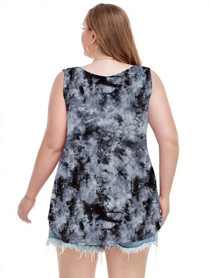 LUNE Casual Loose Tie Dye Blue Plus Size Top For Women