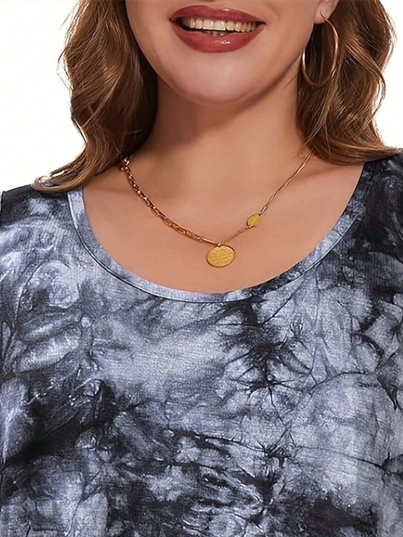 LUNE Casual Loose Tie Dye Blue Plus Size Top For Women