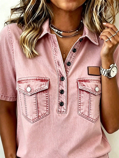 LUNE Hot-Selling Recommended Casual Design Polo Collar Plus Size Women's Short Sleeve, Daily Shopping Date Commute, Loose Slimming Versatile Summer Style