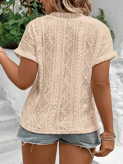 LUNE Plus Size Women's Solid Color V-Neck Short Sleeve Casual Versatile T-Shirt, Spring/Summer