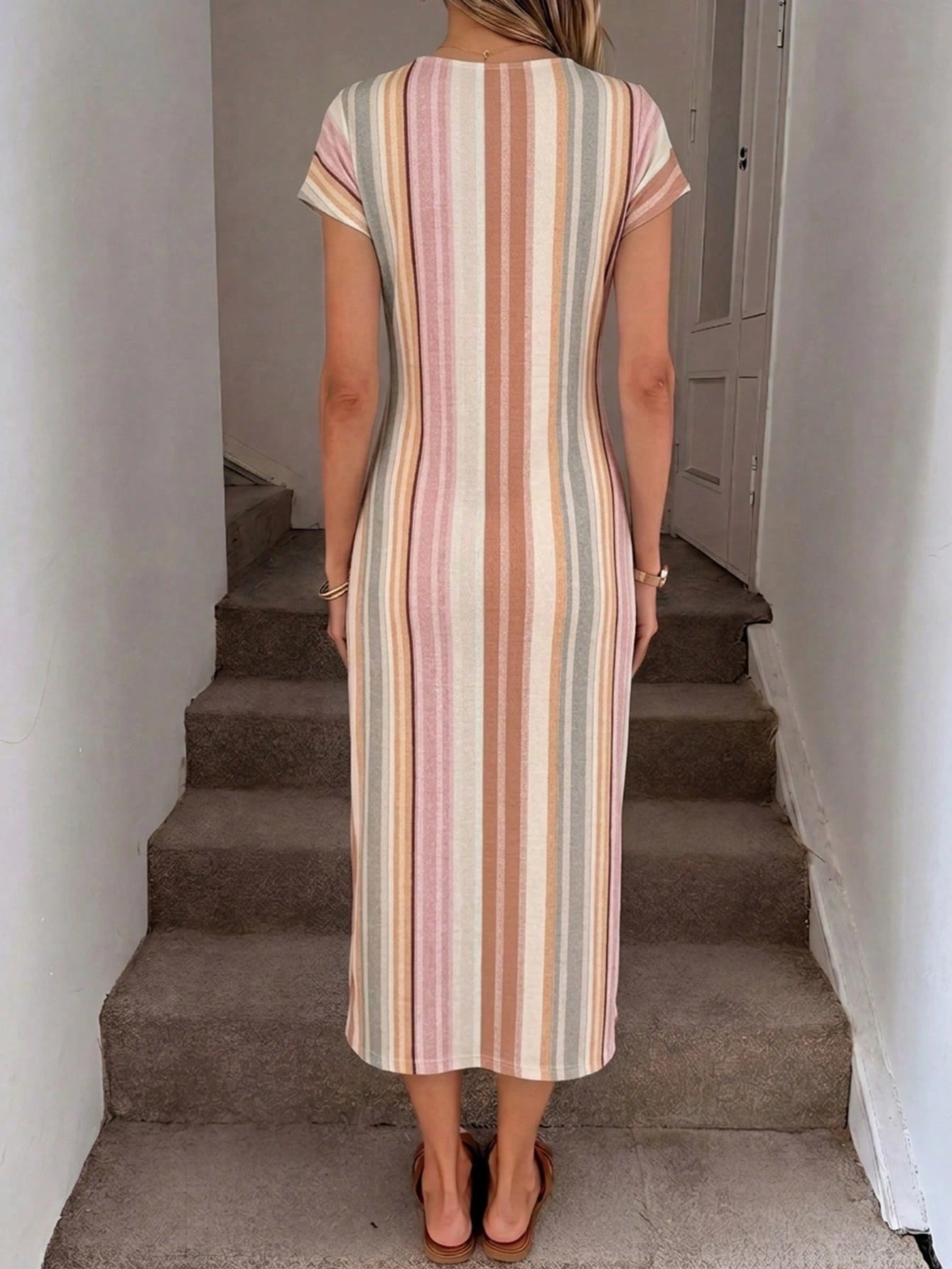 LUNE Printed Summer Daily Elegant Waist Knot High Slit Sleeveless Mid-Length Dress Women Casual Knitted Texture Bodycon Dress Women Birthday Outfit Women Fitness Set Women Wedding Guest Dress Wo