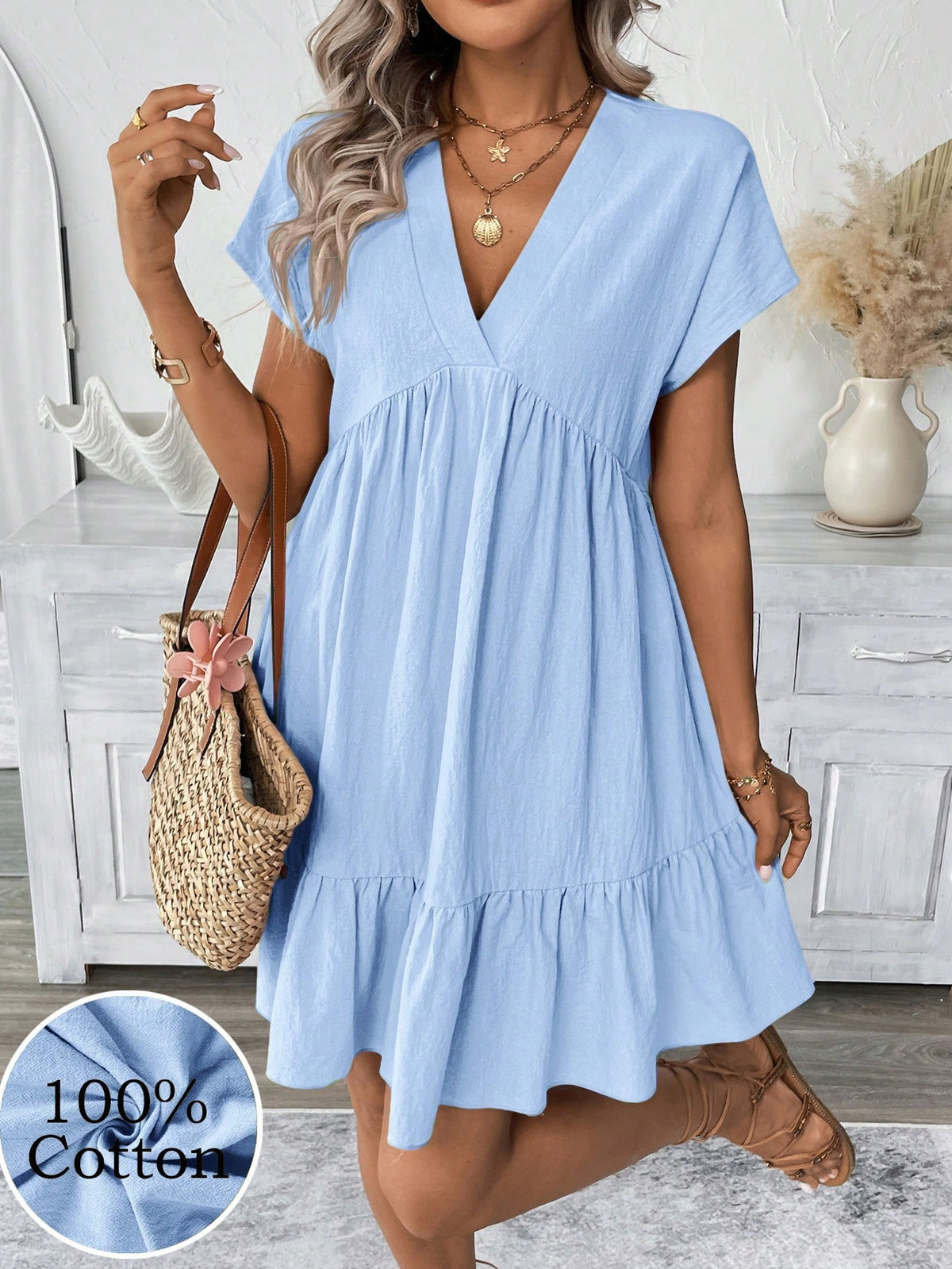 LUNE Short Pink Casual Vacation Romantic Beach Summer Dress For Women Baby Blue Dress,Sun Dresses For Women,Casual