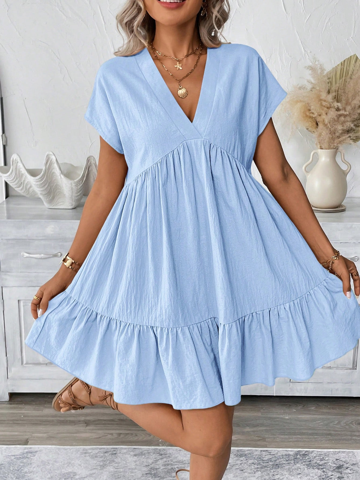 LUNE Short Pink Casual Vacation Romantic Beach Summer Dress For Women Baby Blue Dress,Sun Dresses For Women,Casual