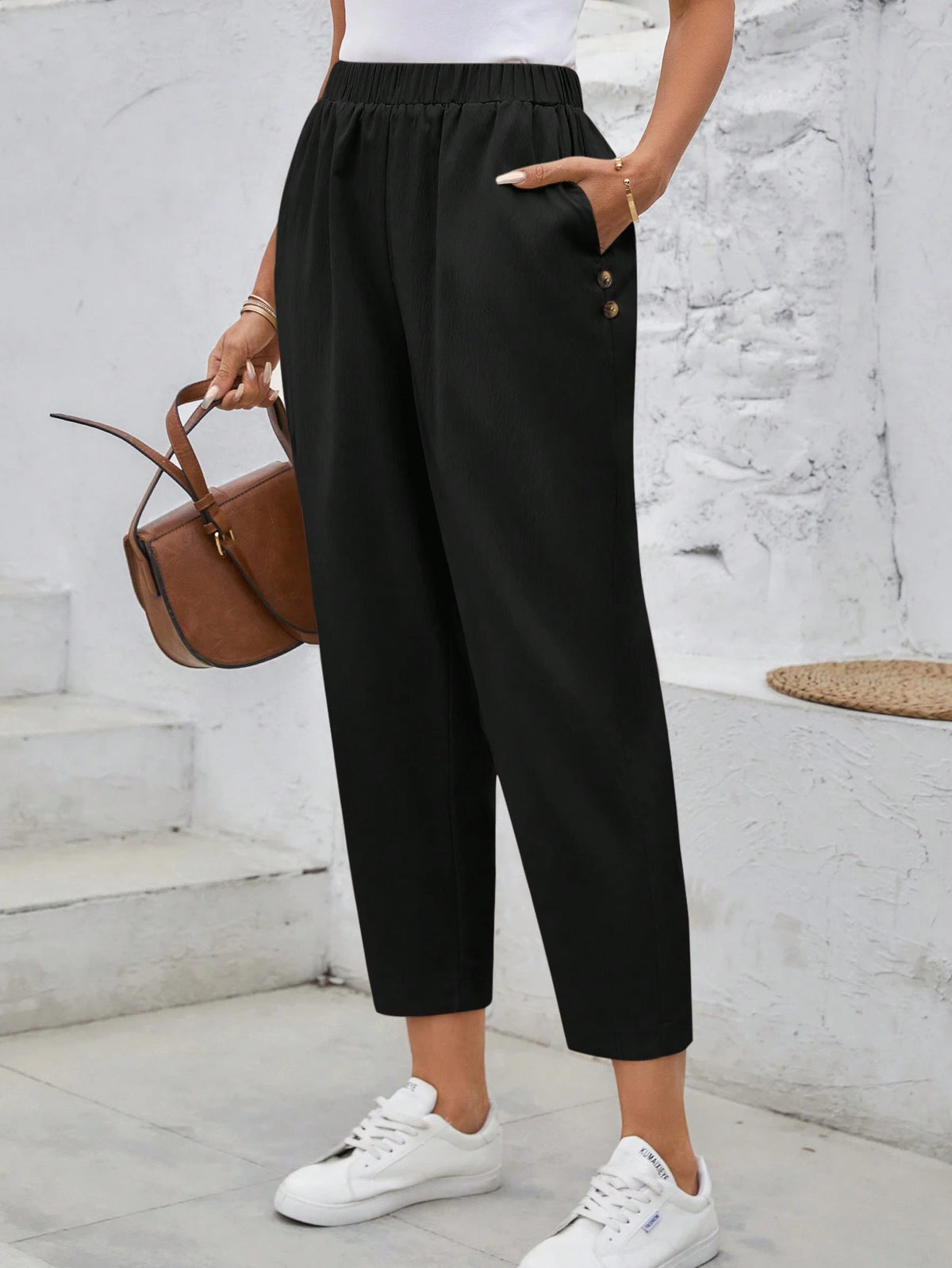 LUNE Women's Casual Corduroy Tapered Pants Fall Pants Teacher Pants