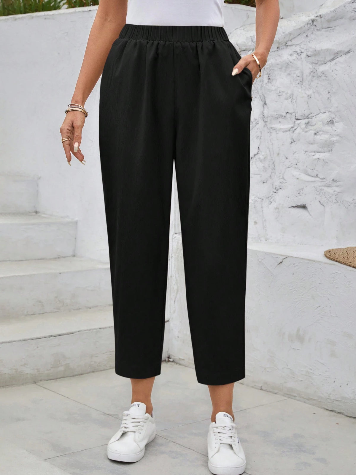 LUNE Women's Casual Corduroy Tapered Pants Fall Pants Teacher Pants