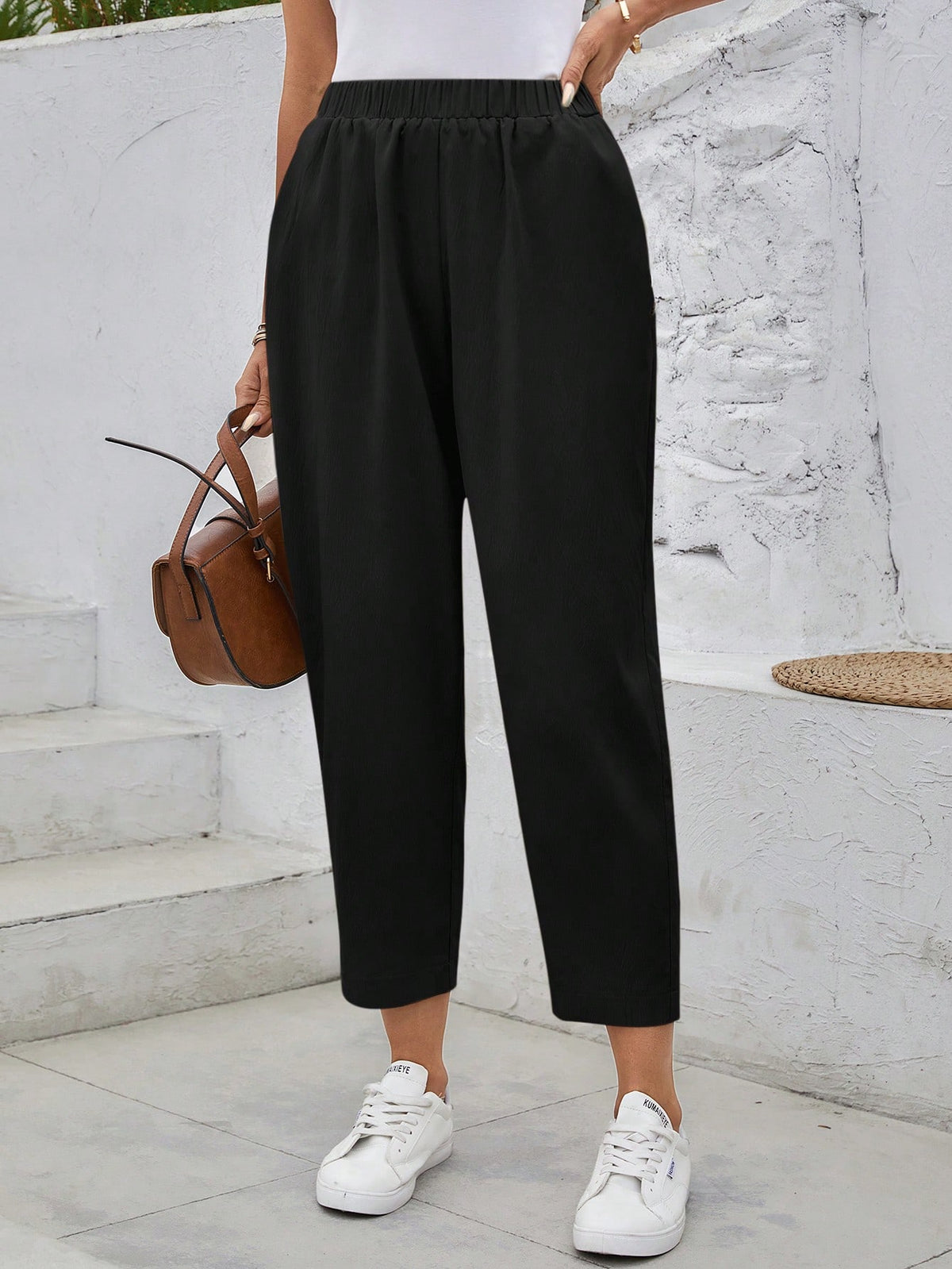 LUNE Women's Casual Corduroy Tapered Pants Fall Pants Teacher Pants