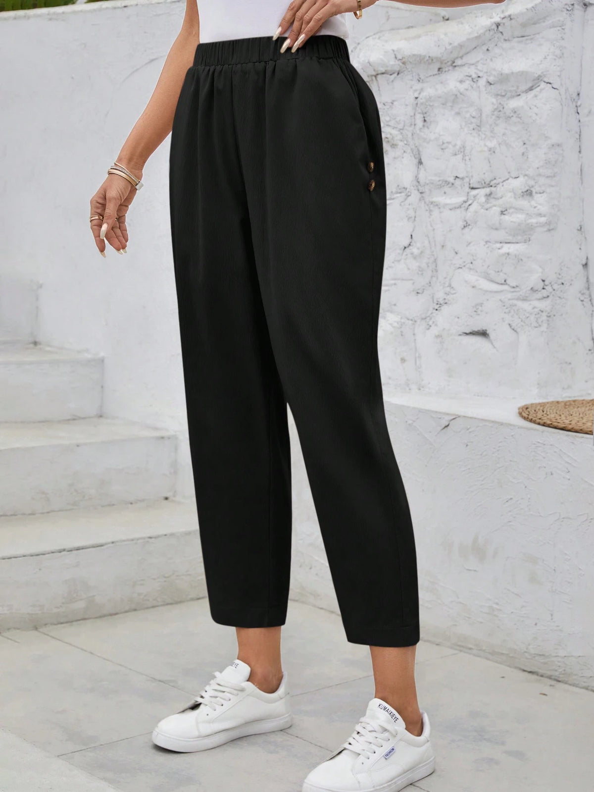 LUNE Women's Casual Corduroy Tapered Pants Fall Pants Teacher Pants
