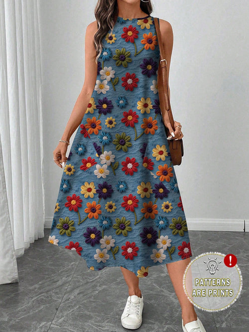LUNE Women's Casual Printed Mid-Length Dress, Suitable For Spring/Summer,Casual