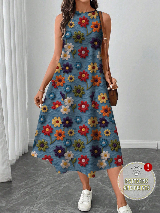 LUNE Women's Casual Printed Mid-Length Dress, Suitable For Spring/Summer,Casual
