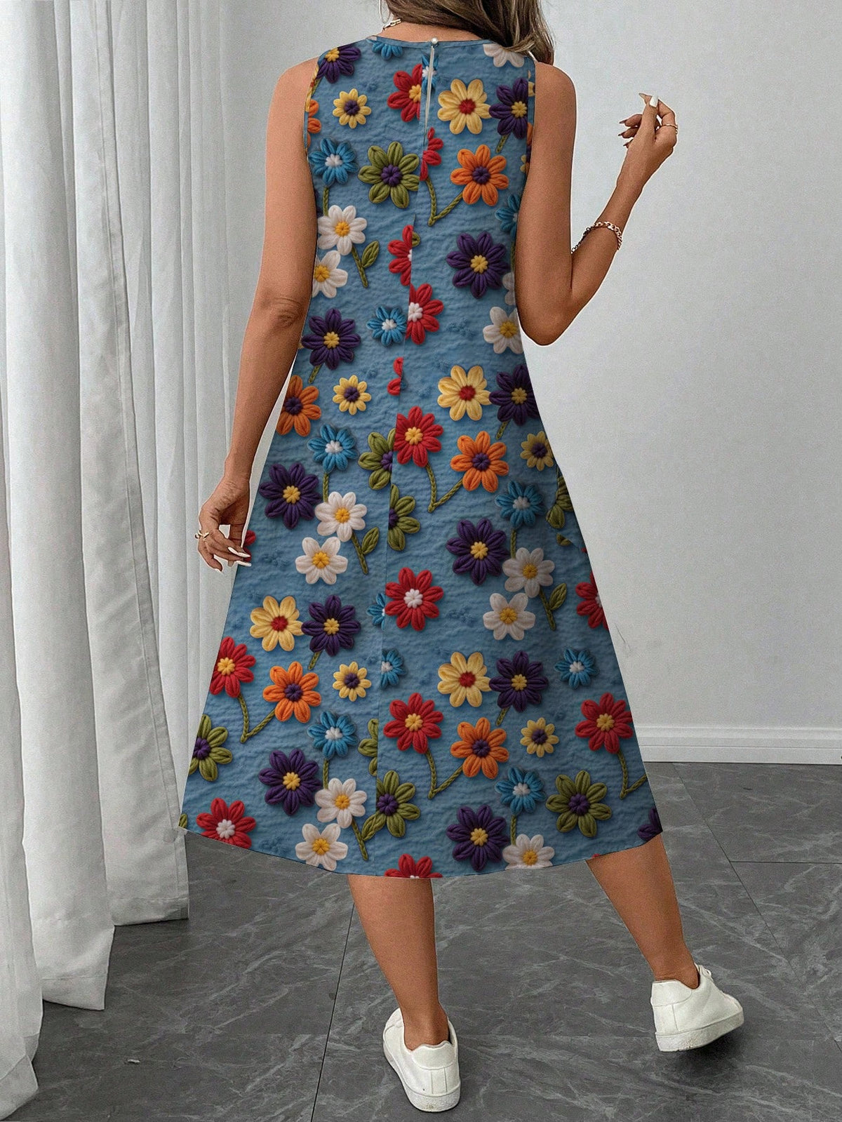 LUNE Women's Casual Printed Mid-Length Dress, Suitable For Spring/Summer,Casual