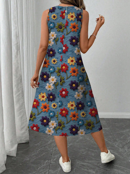 LUNE Women's Casual Printed Mid-Length Dress, Suitable For Spring/Summer,Casual