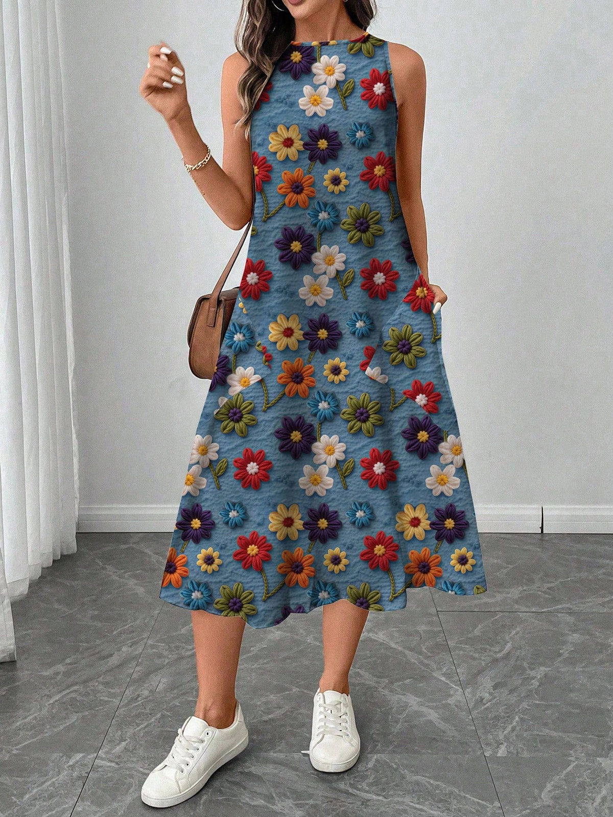 LUNE Women's Casual Printed Mid-Length Dress, Suitable For Spring/Summer,Casual