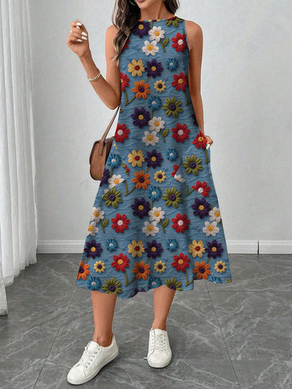 LUNE Women's Casual Printed Mid-Length Dress, Suitable For Spring/Summer,Casual