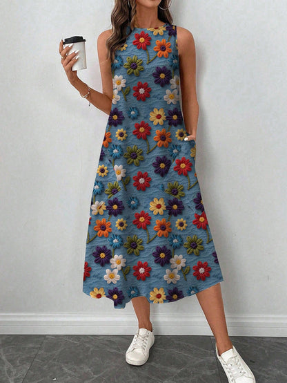 LUNE Women's Casual Printed Mid-Length Dress, Suitable For Spring/Summer,Casual