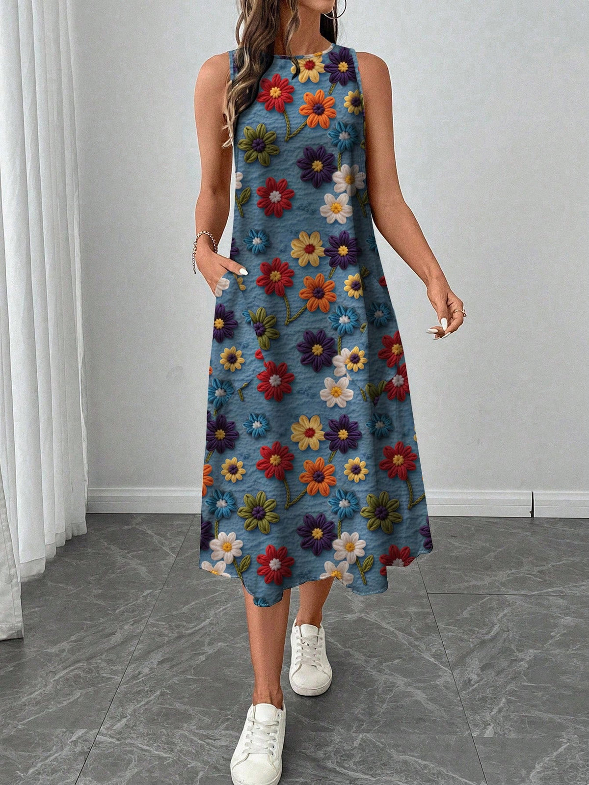 LUNE Women's Casual Printed Mid-Length Dress, Suitable For Spring/Summer,Casual