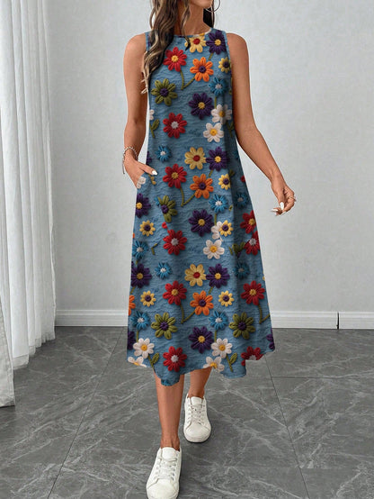 LUNE Women's Casual Printed Mid-Length Dress, Suitable For Spring/Summer,Casual