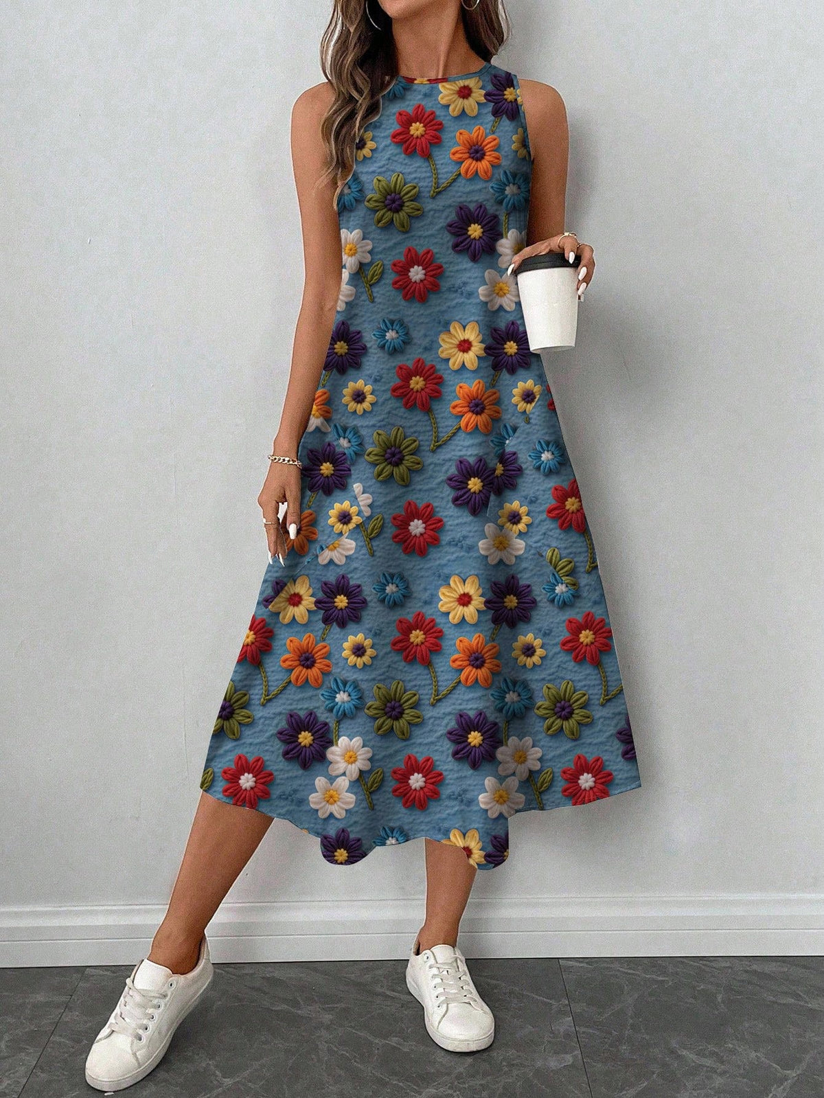 LUNE Women's Casual Printed Mid-Length Dress, Suitable For Spring/Summer,Casual
