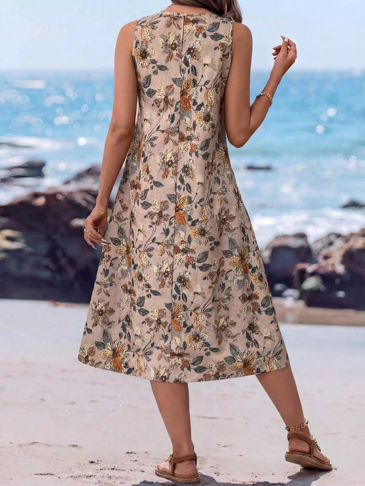 LUNE Women's Casual Printed Mid-Length Dress, Suitable For Spring/Summer,Casual