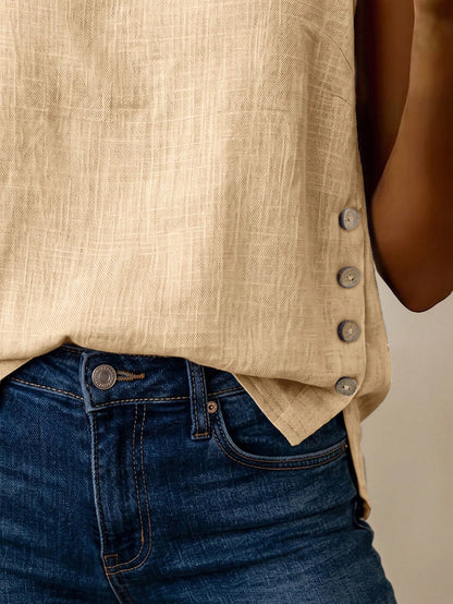 LUNE Women's Summer Blue Square Neck Camisole Tank Top With Coconut Button Side Decor, Loose Fit, Beach Vacation Street Style, Casual Holiday Wear, Versatile Fashion Essential, Niche Design
