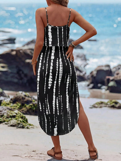 LUNE Women's Summer Breathable Tie-Dye Fitted Strap Slit Dress,Summer Dresses For Women