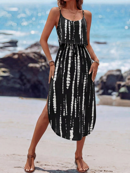 LUNE Women's Summer Breathable Tie-Dye Fitted Strap Slit Dress,Summer Dresses For Women