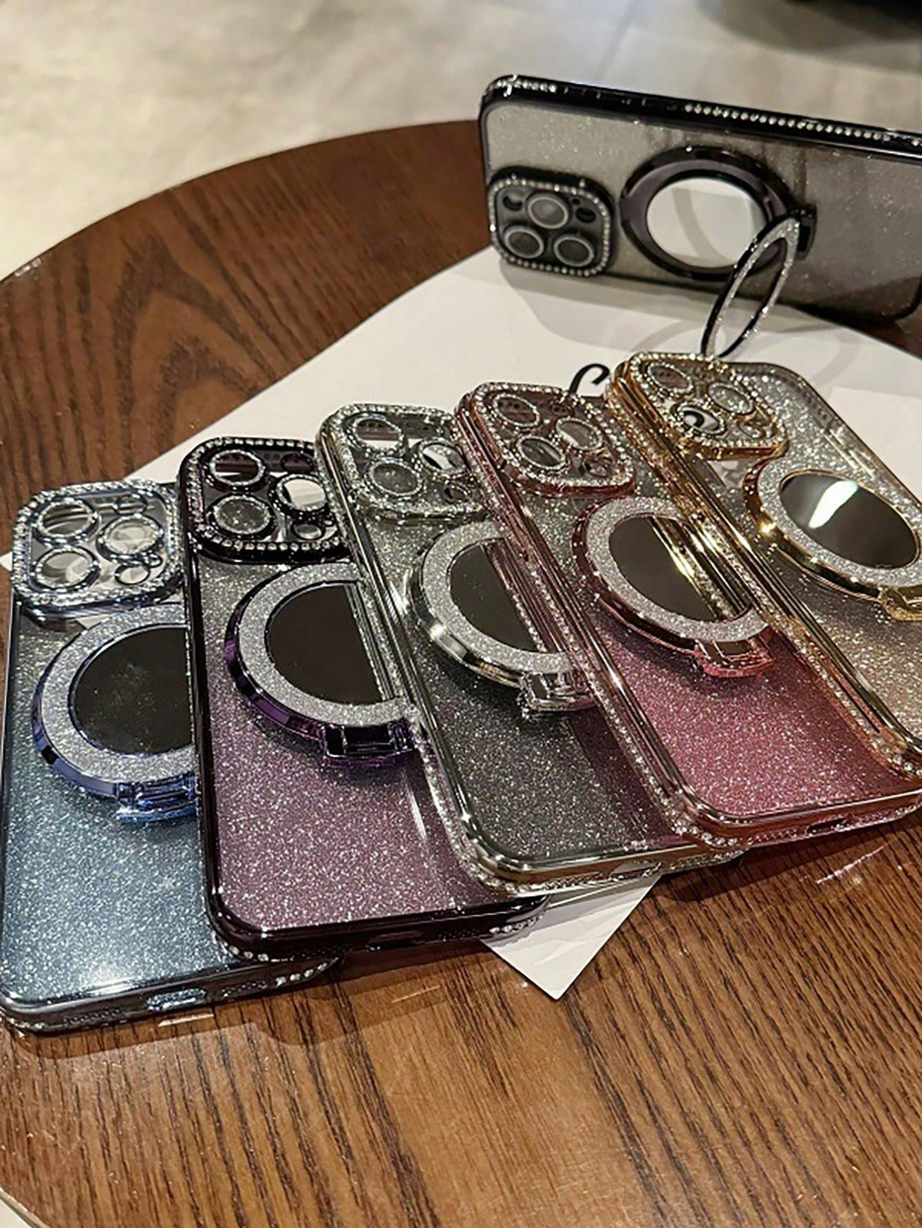 Luxury Electroplated Rhinestone Glitter Makeup Mirror Magnetic Stand Phone Case Compatible With IPhone 17 16E 15 14 13 12 11 X XS Max XR Pro Plus Galaxy A02S-A07 A12-A17 A22-A26 A32-A36 A50-A56 S20-S