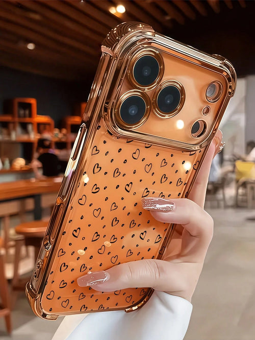Luxury Fashion Shockproof Airbag Phone Case With Full Screen Tiny Heart Design, Compatible With Apple 6/7/8/X/XS/XR/11/12/13/14/15/16/16E/17/17PM, Galaxy S22/23/24/25/S24 FE/S25 EDGE, A04/05/06/A14/A1