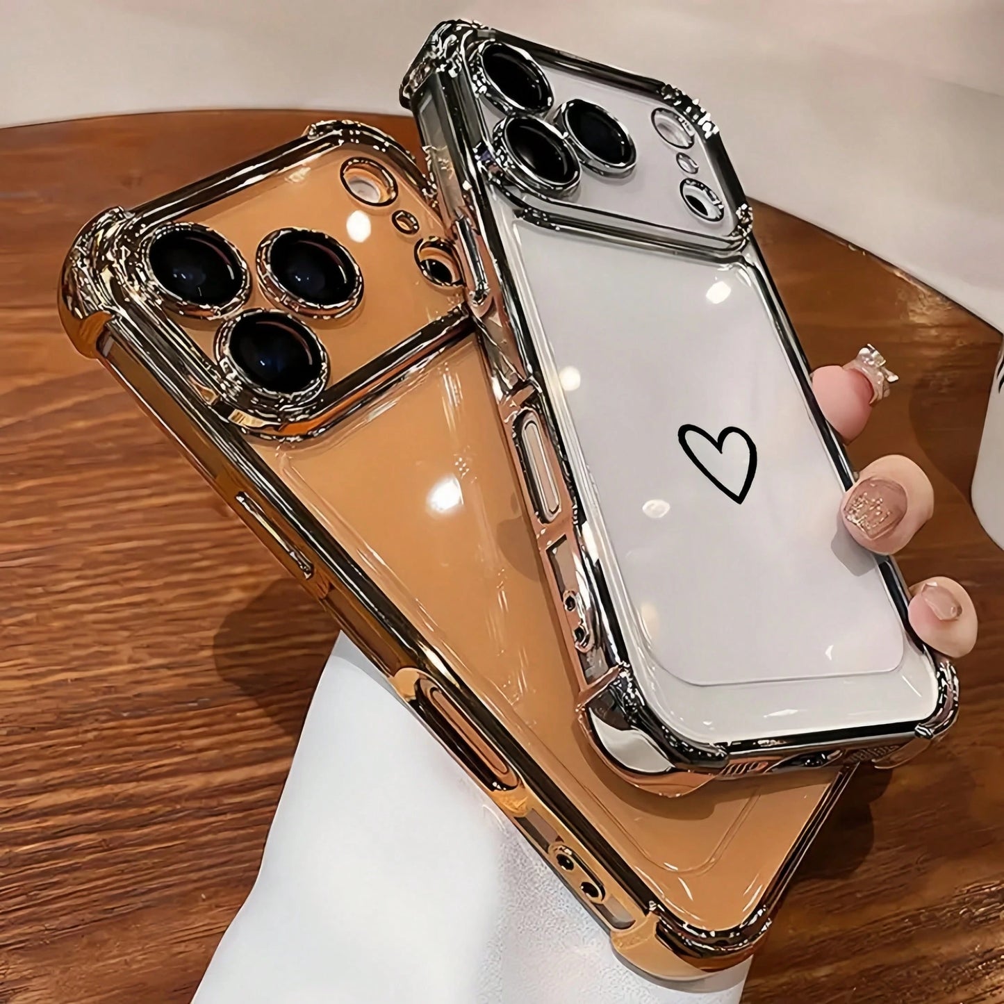 Luxury Fashion Shockproof Airbag Phone Case With Full Screen Tiny Heart Design, Compatible With Apple 6/7/8/X/XS/XR/11/12/13/14/15/16/16E/17/17PM, Galaxy S22/23/24/25/S24 FE/S25 EDGE, A04/05/06/A14/A1