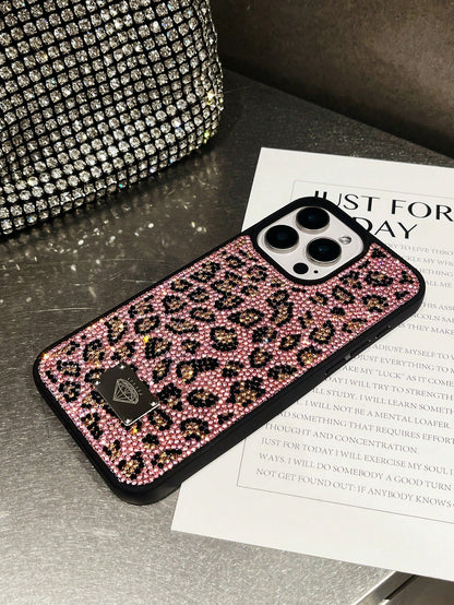Luxury Leopard Print Fashion Rhinestone Inlaid Shiny Gold Soft Touch Full Coverage Protective Phone Case 1pc Compatible With IPhone 17 Pro Max Anniversary Gift