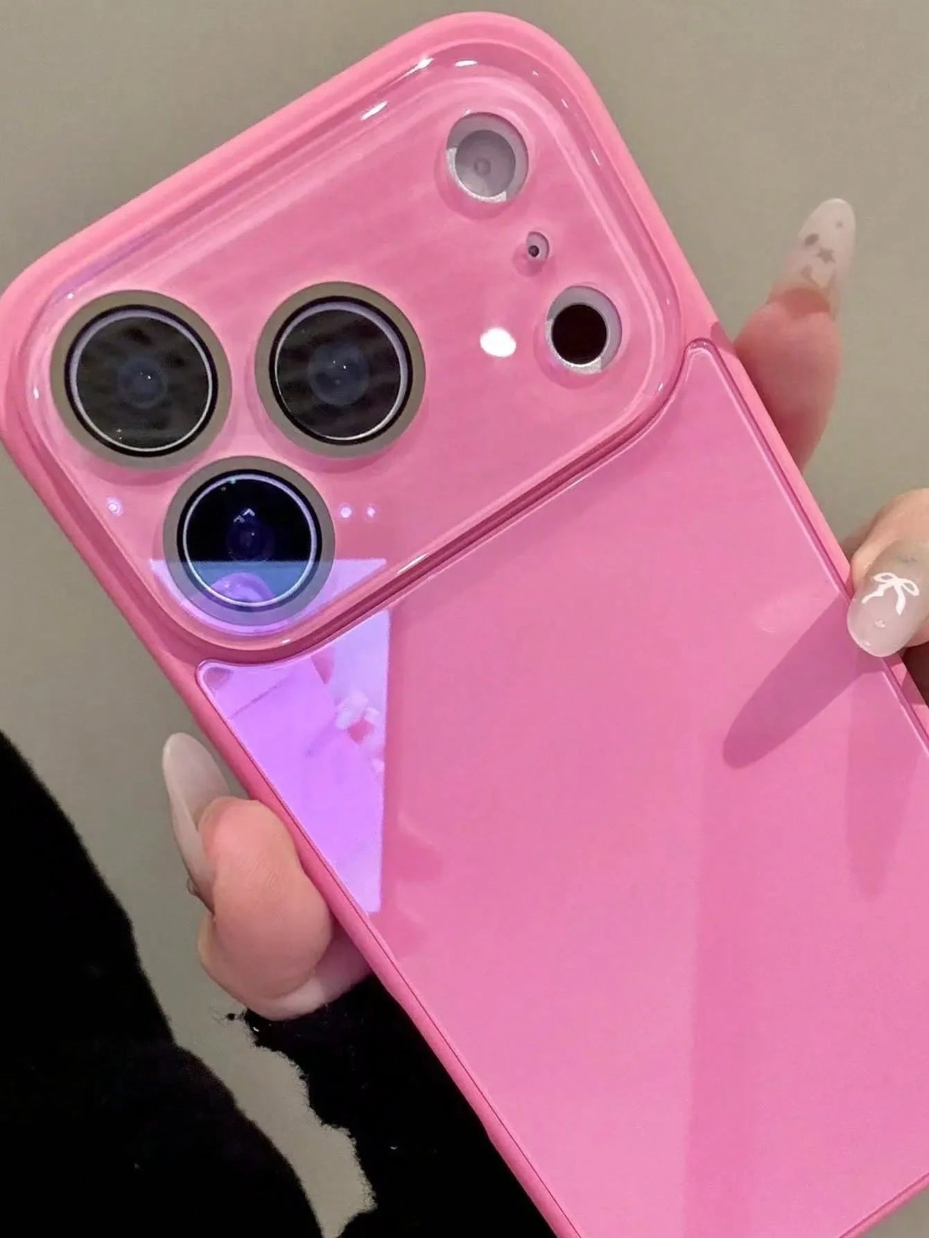Luxury Pink Glossy Mirror Element Solid Glass Phone Case Suitable For 17 Pro Max 16 15 14 13 12 11 Pro Max Lens Protection Shock-Resistant Frame Hard Back Cover Spring Gift Party