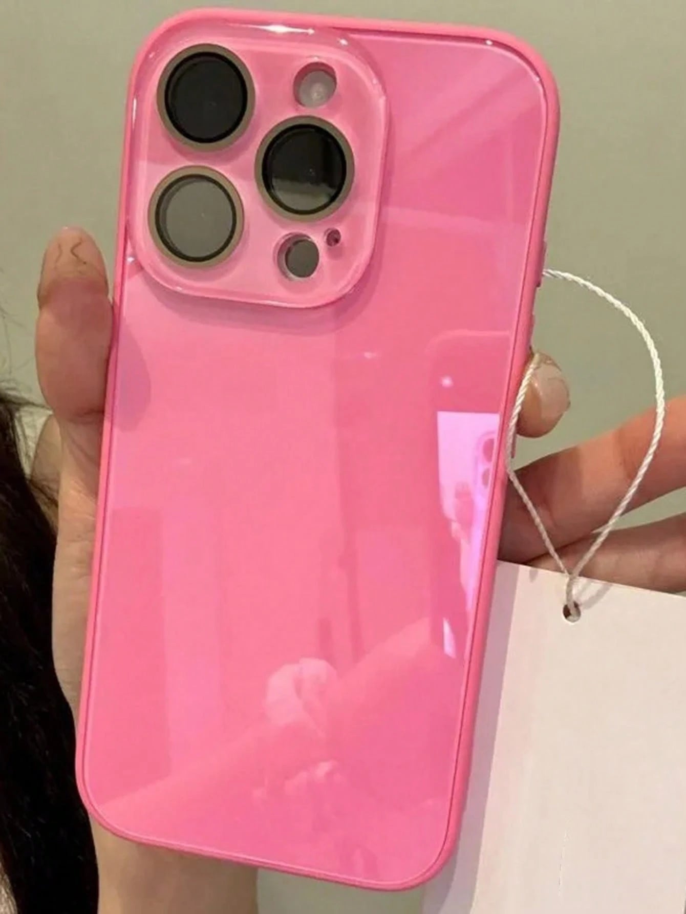 Luxury Pink Glossy Mirror Element Solid Glass Phone Case Suitable For 17 Pro Max 16 15 14 13 12 11 Pro Max Lens Protection Shock-Resistant Frame Hard Back Cover Spring Gift Party